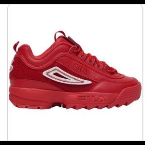 Red fila sneakers with extra laces